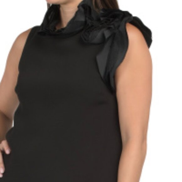 TERI JON Sleeveless Crepe Midi Dress With Lace And Trim - Picture 3 of 3